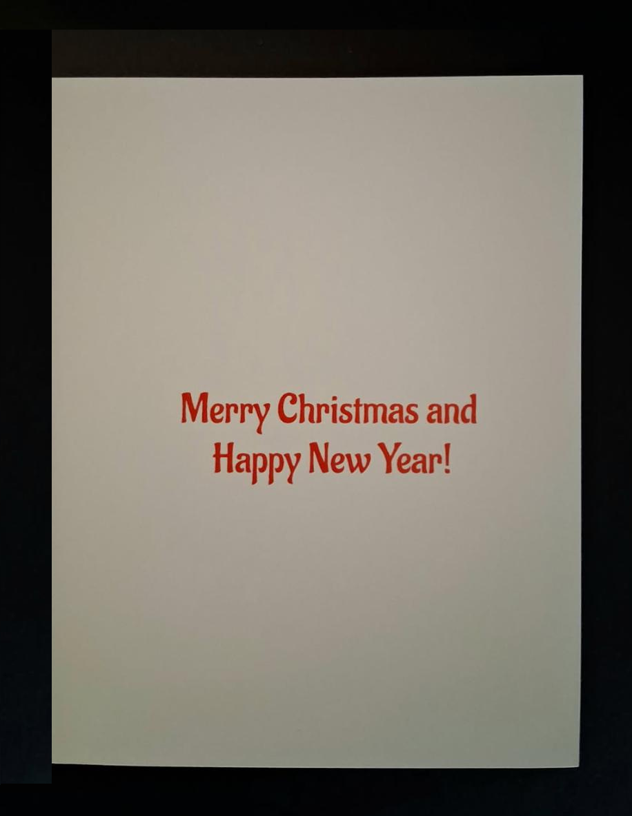 Christmas in Salem. Witches with snowman. Merry Christmas and Happy New Year. Greeting card sixpack. 4 1/2"w x 5 3/4"h.