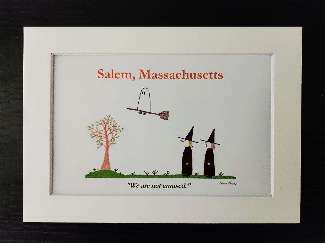 "We are not amused." 5x7 White, matted cartoon print.