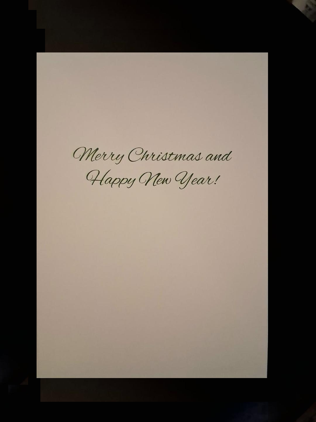 Christmas in Salem. Two witches flying with Christmas tree. Merry Christmas and Happy New Year! Greeting card. 5"w x 7"h