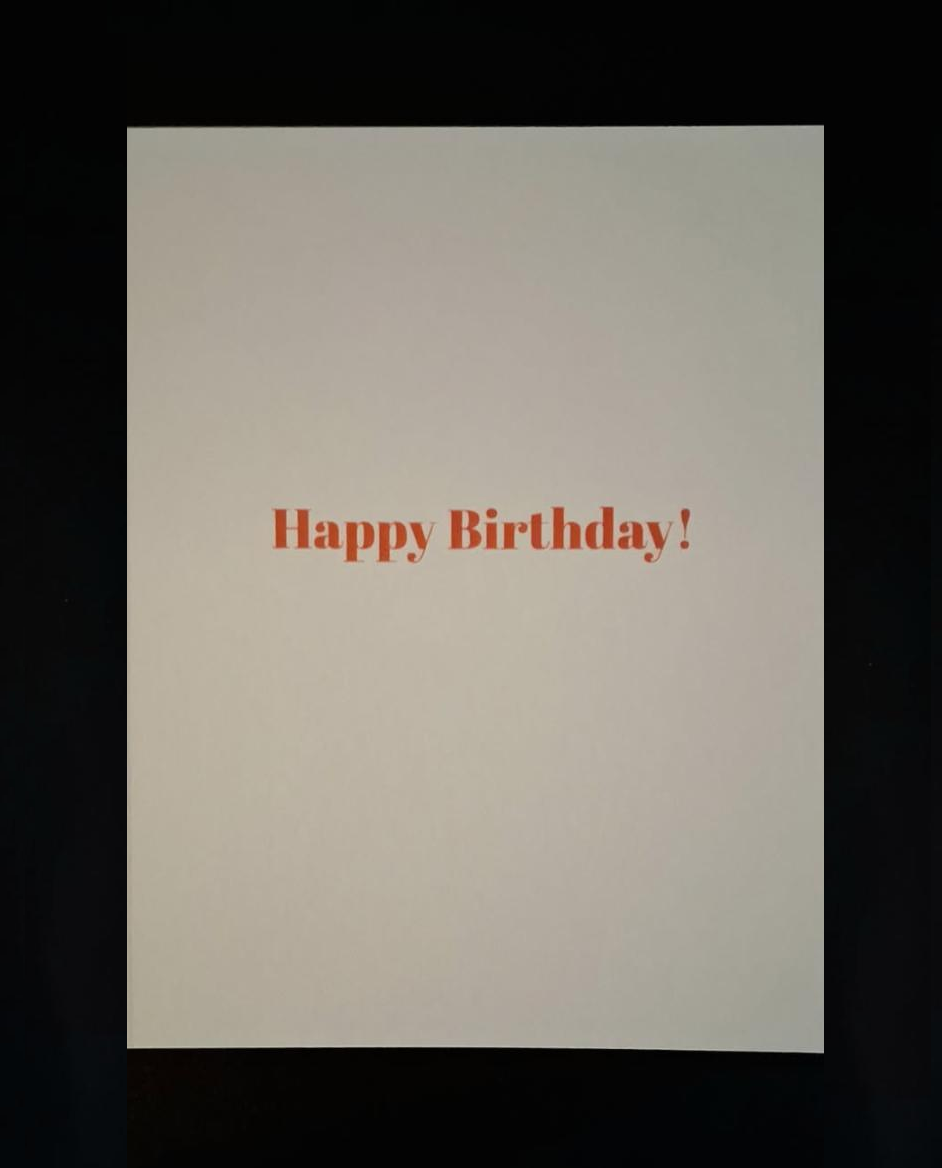 Birthdays in Salem. "Do I look older?" "Yes, but it's good for business." Happy Birthday. 4 1/2"w x 5 3/4"h Greeting card.