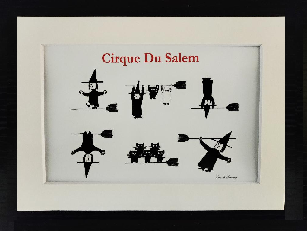 "Cirque Du Salem" Cartoon Print 5x7 White, matted cartoon print.