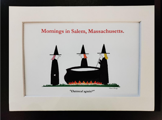 "Oatmeal again?" 5x7 White matted cartoon print.