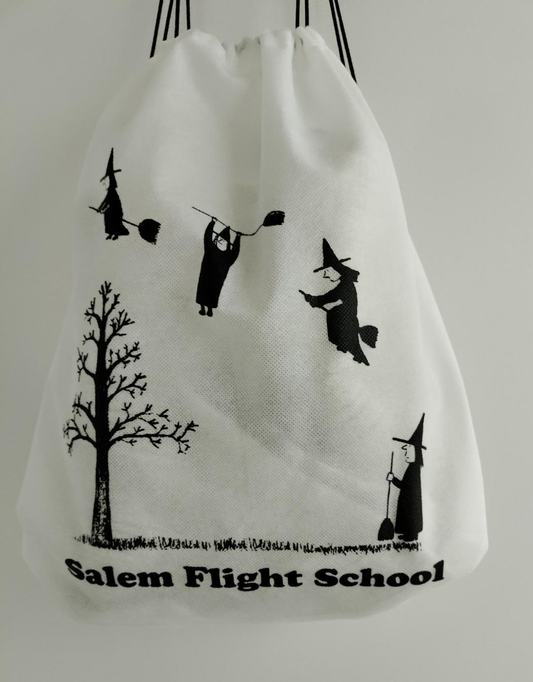 "Salem Flight School" Non-woven, lightweight, drawstring backpack.