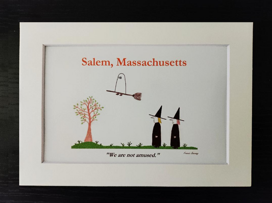 "We are not amused." Cartoon print.