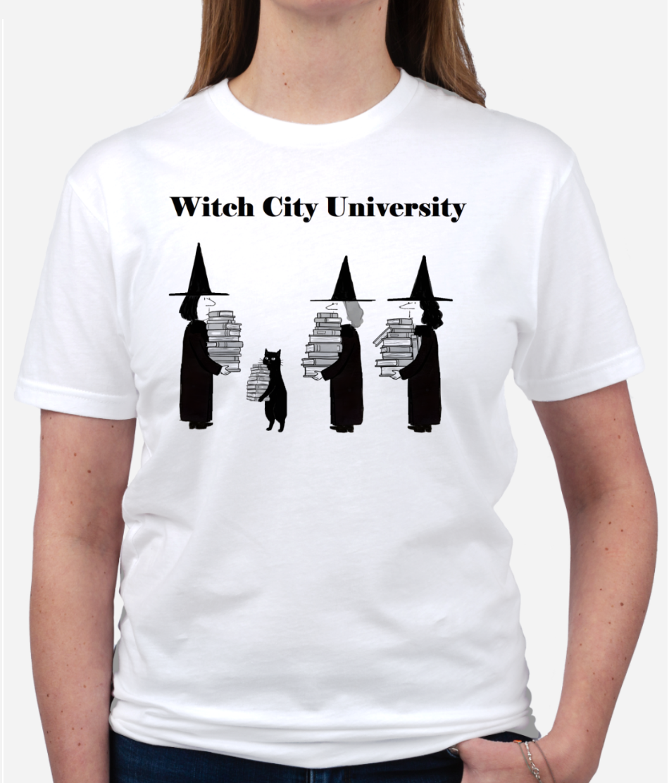 Witch City University. White, Gildan, Short-sleeved, Cotton T-Shirt.