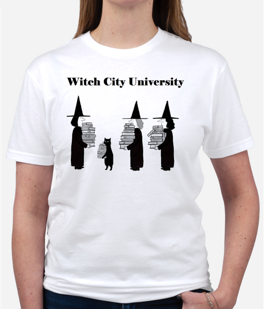 Witch City University. White, Gildan, Short-sleeved, Cotton T-Shirt.