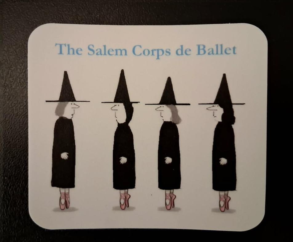 The Salem Corps de Ballet. Die cut vinyl sticker. 2 1/2"h x 3"w.