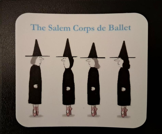 The Salem Corps de Ballet. Die cut vinyl sticker. 2 1/2"h x 3"w.