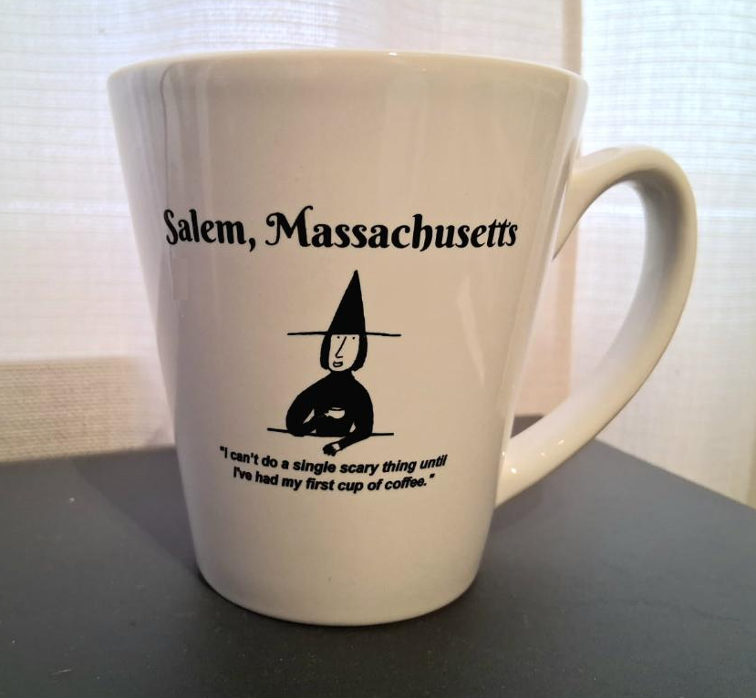 I can't do a single scary thing until I've had my first cup of coffee. 11 oz, white mug.