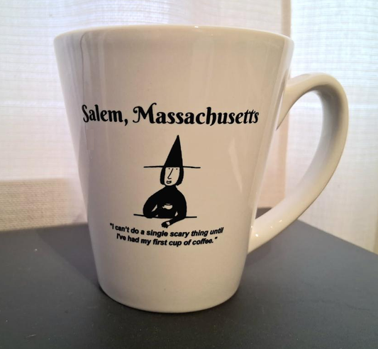I can't do a single scary thing until I've had my first cup of coffee. 11 oz, white mug.